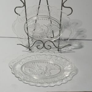 Clear Glass Oval Plates with Eagle Design
